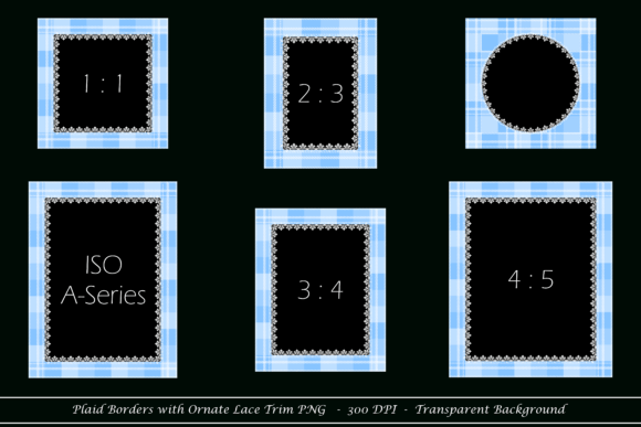 Download Blue Plaid Border with Ornate Lace Trim - Premium Resources